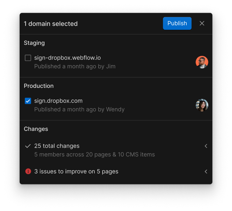 Publish modal